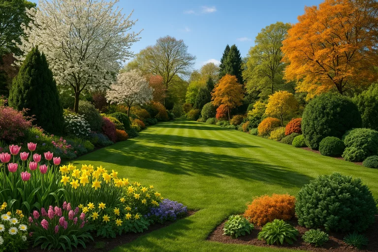 Landscaped garden with seasonal planting for year-round beauty.
